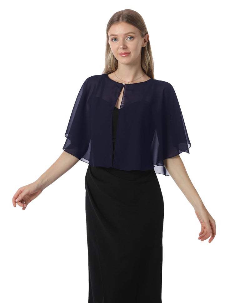 Hotshawl Chiffon Capelet Women's Soft capes Shawls and Wraps for Evening Dress Wedding Cape Cover Up (Navy) - Image 5